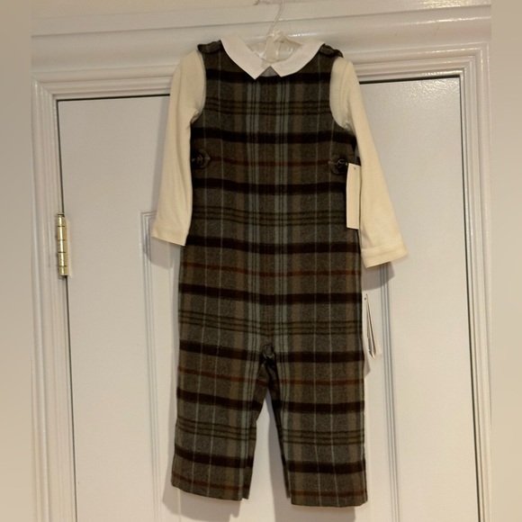 NWT Ralph Lauren Boys Plaid Overall Pant Set 12 Months.Holiday Thanksgiving - Picture 4 of 7